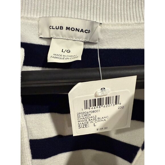 Club Monaco Navy & White Striped Short Sleeve Sweater Large - Picture 3 of 4